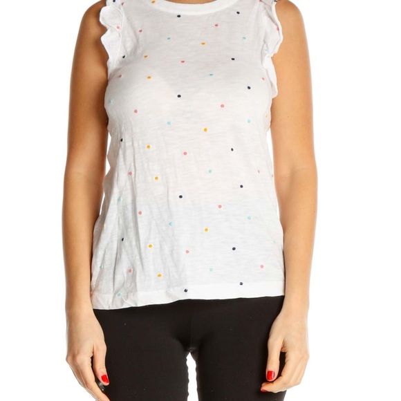 LOFT White Multi-Colored Embroidered Polka Dot Ruffle Top - Picture 4 of 5